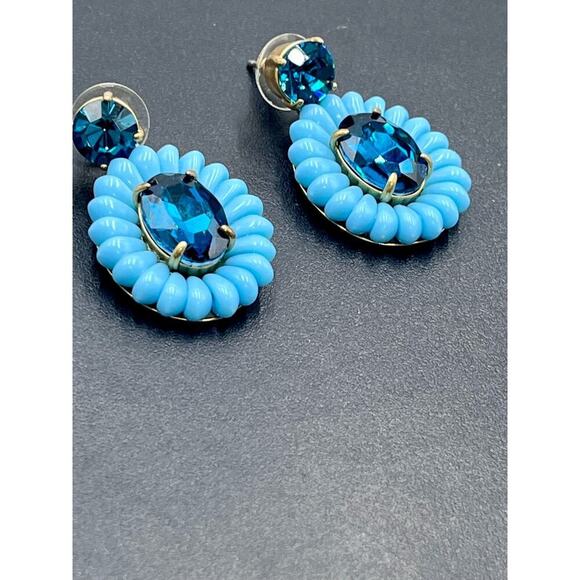 J. Crew Zuni Blue Resin Glass Beaded
Flower Dangle Statement Earrings - Picture 12 of 15
